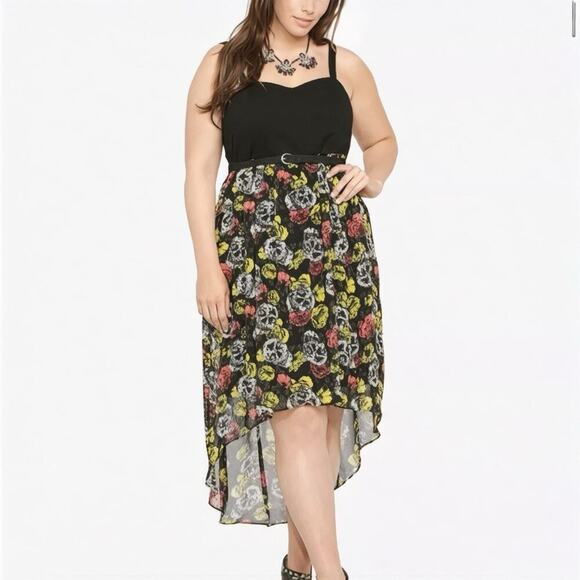Torrid Hi-Lo Floral/Skulls Fit & Flare Sleeveless (Gothic,Punk,Halloween) Dress - Picture 1 of 6